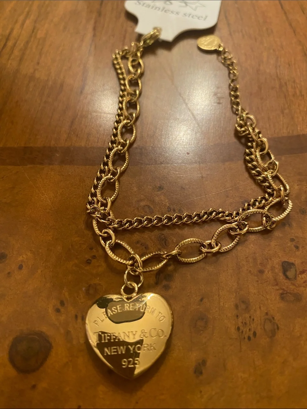 Fashion Jewelry Gold-Tone Heart Tag Multi-Layer Necklace